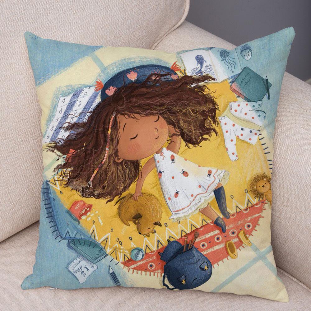 Super Soft Plush Pillow Case for Sofa Home Watercolor Cartoon Girl Cushion Cover Decor Fairy Tale World Lovely Child Pillowcase