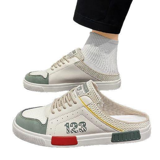 Тапочки-полутапочки мужские летние дышащие полые сетчатые ленивые тапочки с одной педалью без каблука офисные тапочки большого размера для сумки на голову