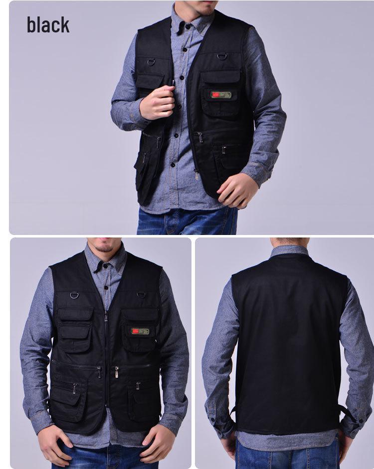 Мужской дышащий жилет с несколькими карманами для рыбалки и фотографии - Большого размера, без рукавов, тонкий стиль для среднего и пожилого возраста.