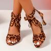 Женская обувь 2024 года, брендовые женские босоножки с молнией сзади, модные с леопардовым принтом, для офиса и карьеры, новые босоножки с открытым носком и каблуком больших размеров