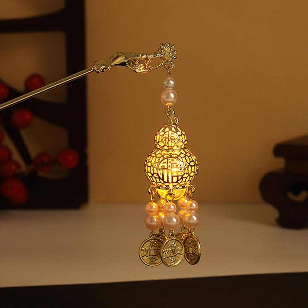 Светящаяся цветочная заколка для женщин на пучок, вилка для волос, светящийся фонарик, кисточка, палочка для волос, винтажные китайские металлические аксессуары для волос