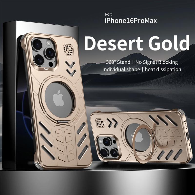 Роскошный алюминиевый металлический безрамный чехол для телефона iPhone 16 15 Pro Max Magsafe Magnetic Bumper с вращением на 360° и подставкой для ароматерапии