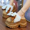 Fashion 7.5 Cm Super High Winter Slippers Woman New Gothic Bow Knot Furry Slides Ladies Waterproof Platform Mules Women Fur Clog Slipper