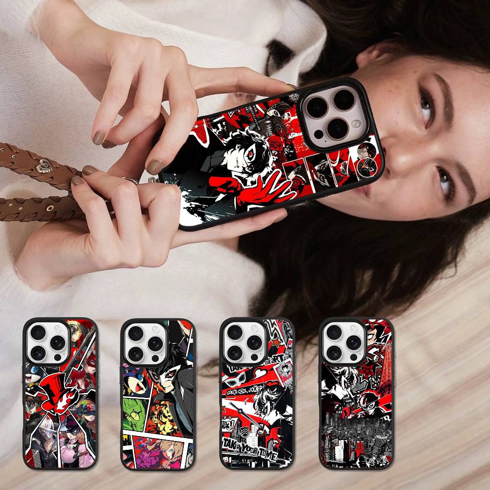 Игровой чехол P-Persona 5 Cool Black из силикона и твердого пластика для iPhone 17 Air 16 15 14 13 12 11 Pro Max PC TPU