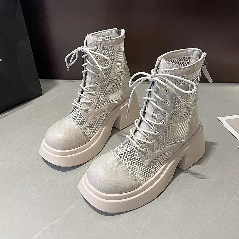 Новые летние женские ботильоны, женские сандалии на массивной платформе со шнуровкой и дышащей сеткой, сандалии с пряжкой сзади и молнией сзади