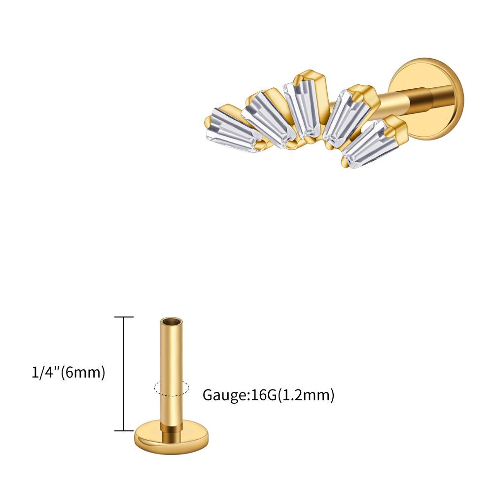 Правый Большой ASTM F136 Титан 16G Багет Кластерный Цирконий Лабрет Штифт Трапеция Хрящ Уха Мочка Уха Пирсинг