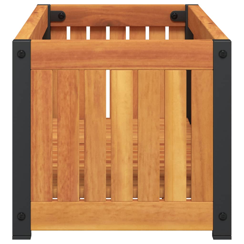 Vidaxl Donica Ogrodowa, 80X30X27,5 Cm, Lite Drewno Akacjowe I Stal