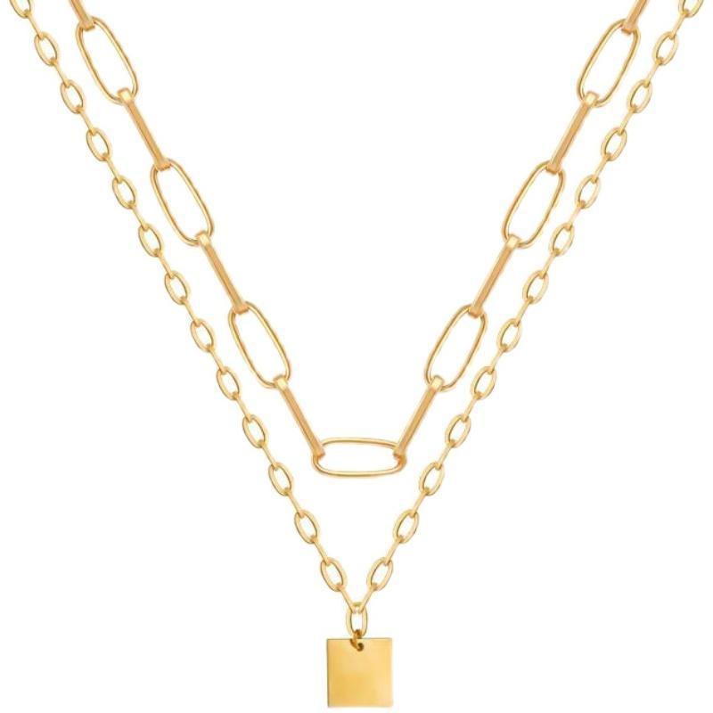 Retro Double Layer Hip Hop Square Chain Short Necklace Punk Gothic Punk Jewelry for Women Men