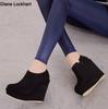 Fashion 2025 Autumn Winter New Stylish Women Ankle Boots Sexy Platform Round Toe Wedges Booties Ladies Boats Mujer Size 32-43 Black Beig