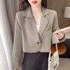 Korean Cropped Blazers Women Solid Color Simple Single-button Outwear Teens All-match Long Sleeve Office Suit Jacket