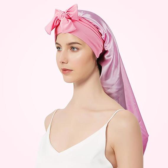 Длинный шелковый атласный платок-боннет для женщин - Защита волос с завязкой-бантом