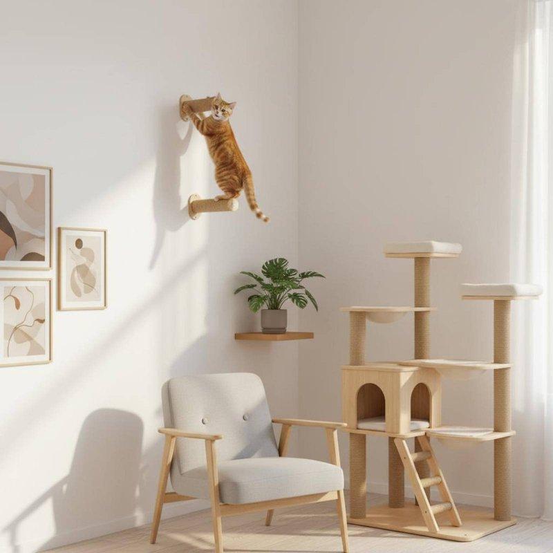 Cat Wall Furniture Set Sturdy Wood Wooden Cat Wall Perch Long-Lasting Material Modern Design for Living Room