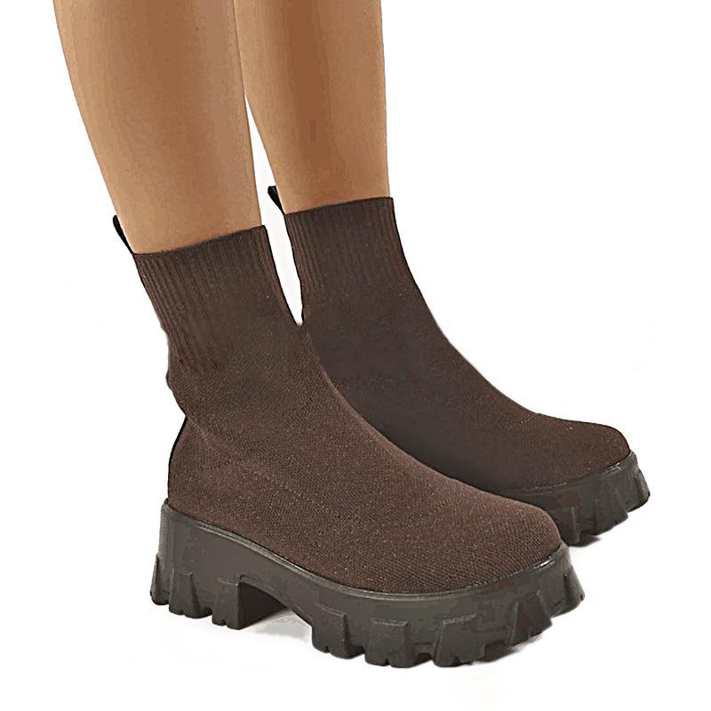 2022 Женские Весенние Новые Стильные Эластичные Вязаные Шерстяные Снежные Ботинки - Большой Размер