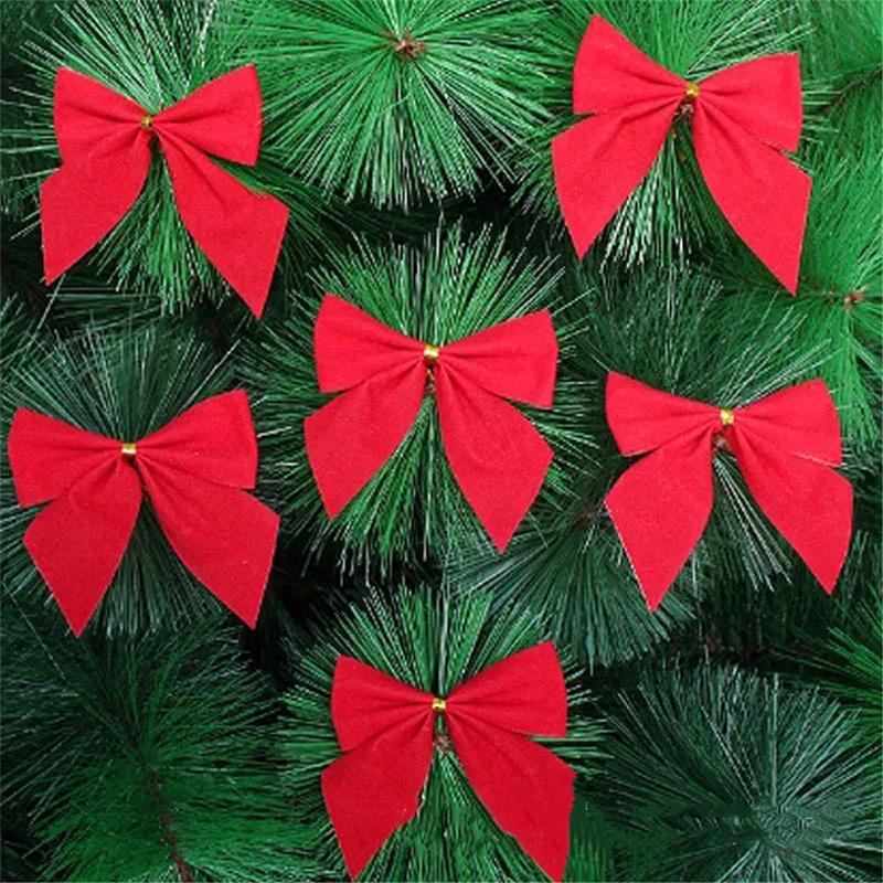 12PCS 5Cm Bow Christmas Decorations New Year Holiday Party Red Gold Silver Tree Bowknots Bows Xmas Ornament Party Home Navidad