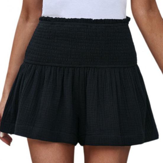 Женские шорты, плиссированные, эластичные, с высокой талией, широкие шорты, повседневные, однотонные, летние, пляжные шорты, легкие, спортивные шорты