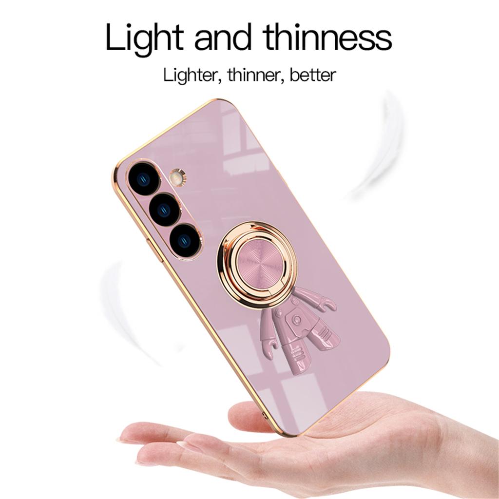 For Samsung Galaxy S24 Case with Astronaut Ring Kickstand 6D Electroplating TPU Phone Cover
