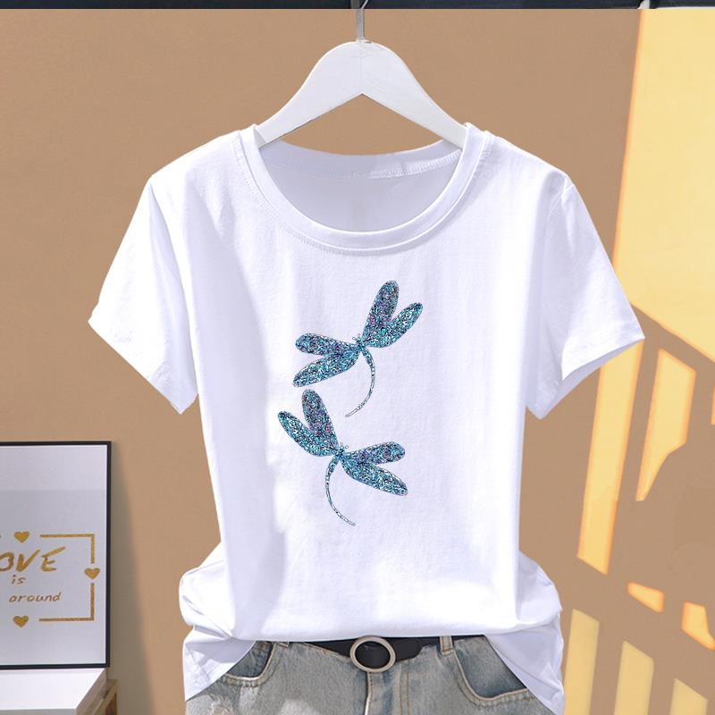 Asian Size- Clothing Casual Dragonfly Trend Cute Sweet 90s Print Ladies Female T Women's Summer Top Fashion Graphic Tee Short Sleeve T-shirt