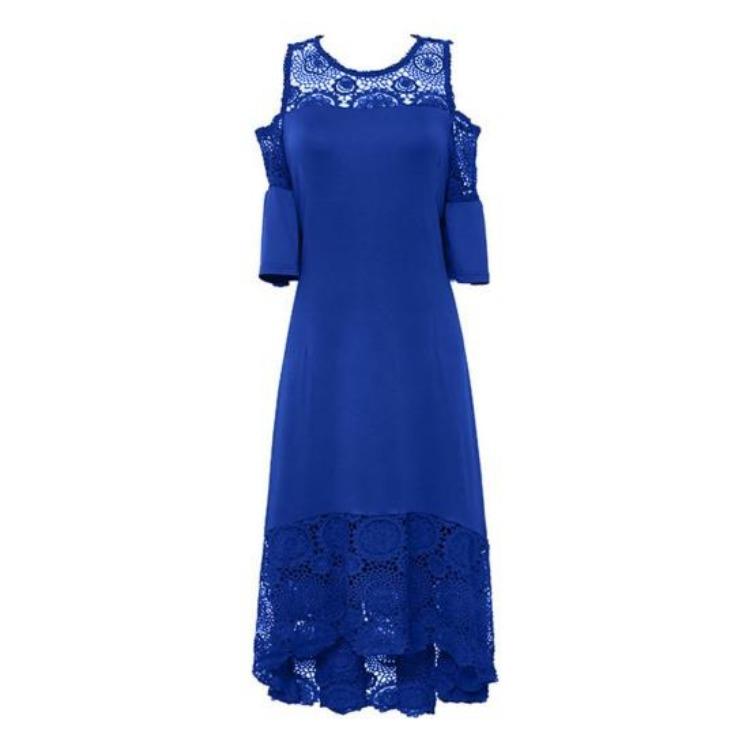 Платье с расклешенной юбкой и открытыми плечами, большого размера для женщин, с высокой талией, вышивкой, кружевной вставкой, короткими рукавами