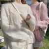 Pink Hollow Pullover Sweater Women's Spring Outer Wear Loose Loose Lazy Style Sweet Thin Knit Sweater Autumn