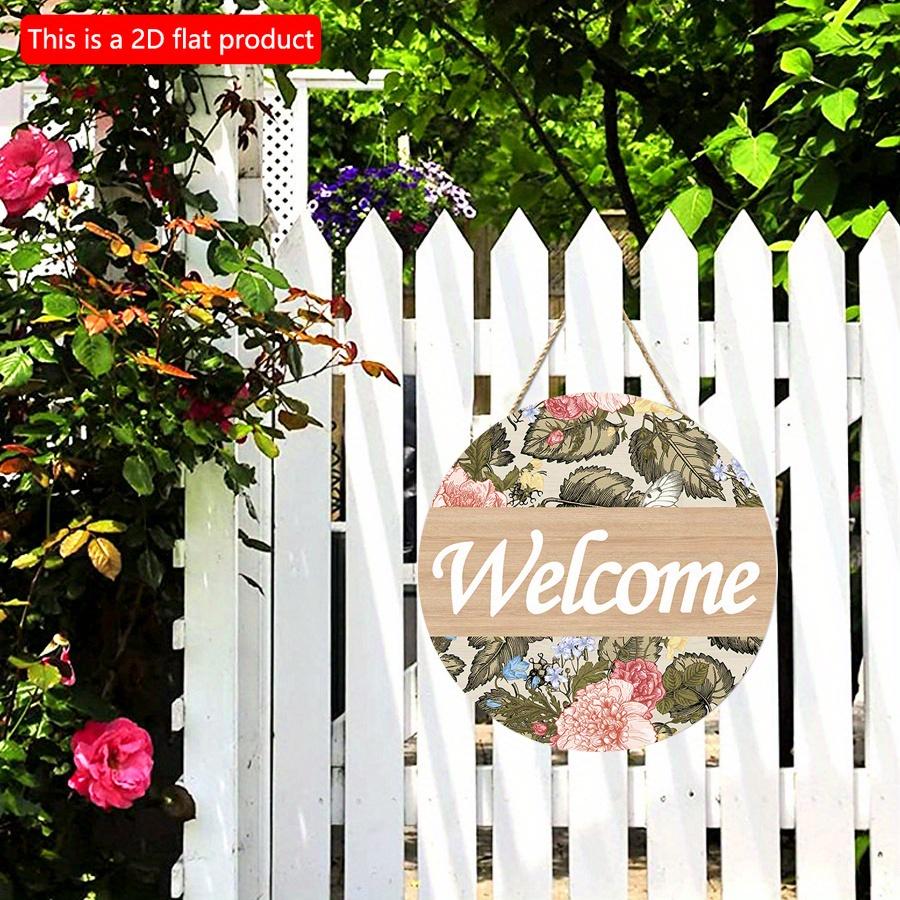 2D плоские 20*20 см 1 шт. Добро пожаловать Красивые красочные цветы, листья и бабочки с принтом Деревянные поделки Круглые дверные знаки, Декоративная художественная табличка Подарок для друзей