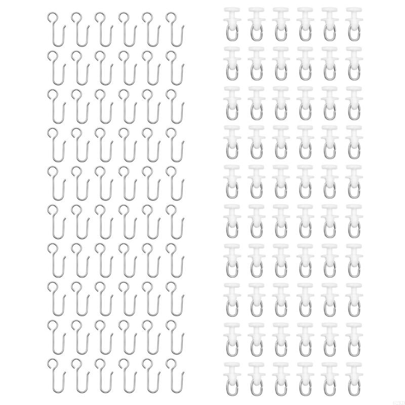 62KD Набор из 120 роликовых крючков для карнизов для штор для плавного движения драпировки, белые