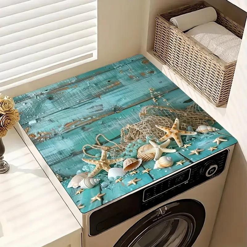 Верхний коврик для стиральной и сушильной машины «Морская звезда и ракушки» Прочный пылезащитный чехол со сценой пляжа для прачечной Нескользящий чехол