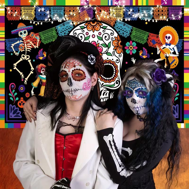 2D Sugar Skull Skeleton Backdrop for Dia de los Muertos Photoshoot