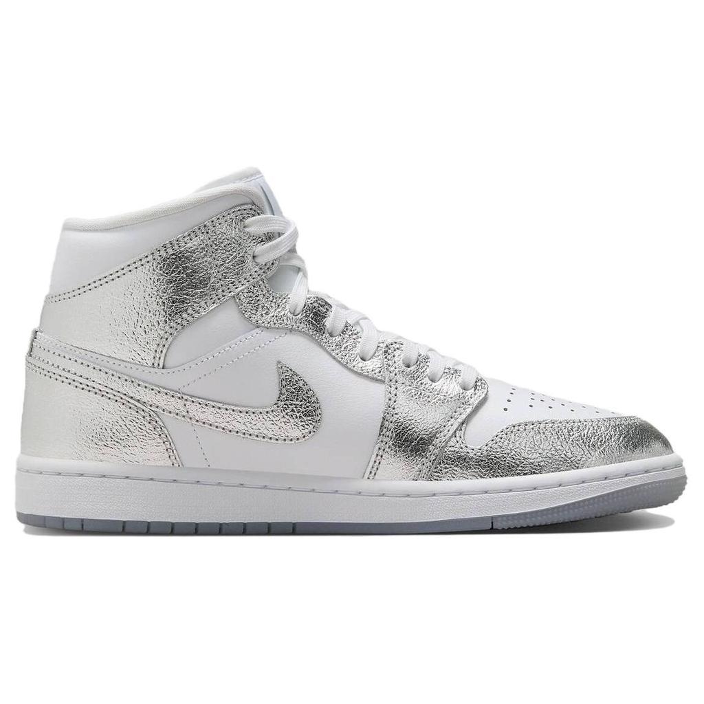 Air Jordan 1 Mid SE металлические серебристые женские кроссовки White Wolf-Grey FN5031-100