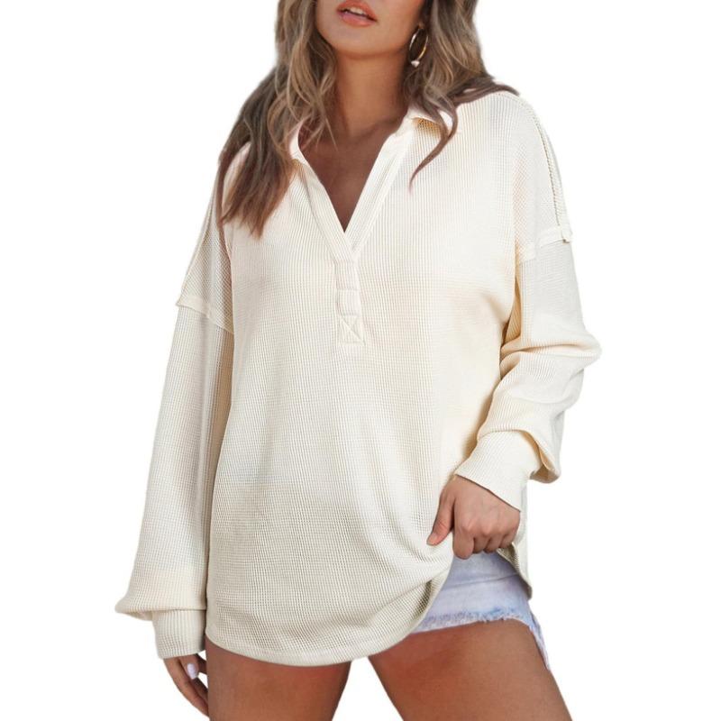 Осенне-зимний женский свободный пуловер с V-образным вырезом, трикотажный свитшот