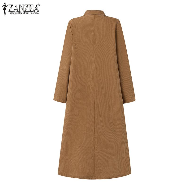 ZANZEA Женское повседневное платье в стиле ретро с отложным воротником и длинными рукавами