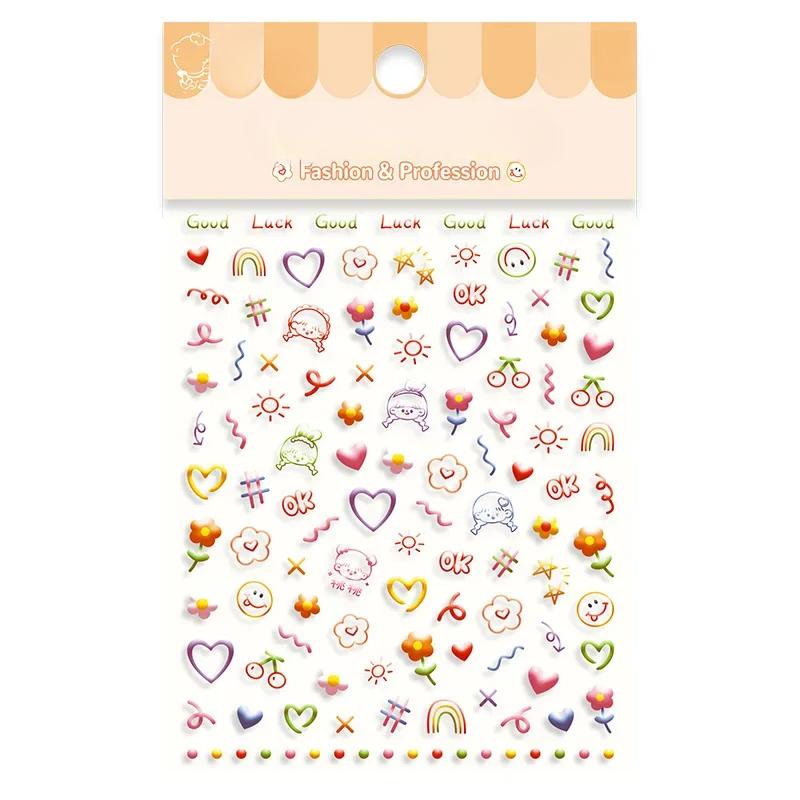 5D Kawaii Children's Cartoon Nail Art Sticker Cartoon Self Adhesive Paper Cute Design Slider Nail Decoration