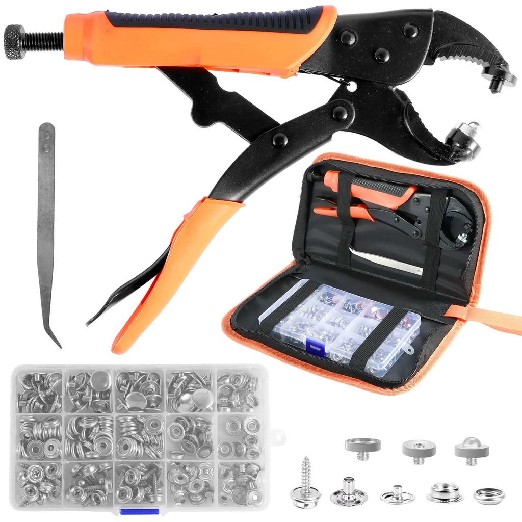 60Sets Snap Fastener Tool Kit Heavy Duty Snap Button Tool Kit with Adjustable Snap Pliers Metal Snap Buttons Marine Snap Kit
