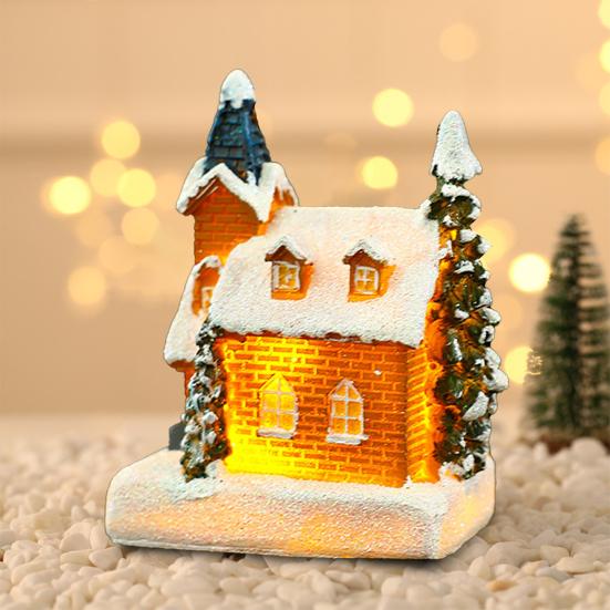 Рождественский светящийся орнамент дома Романтическое теплое освещение Ремесло из смолы Рождественский микроландшафт Снежный дом Украшение рабочего стола Праздничный праздничный подарок