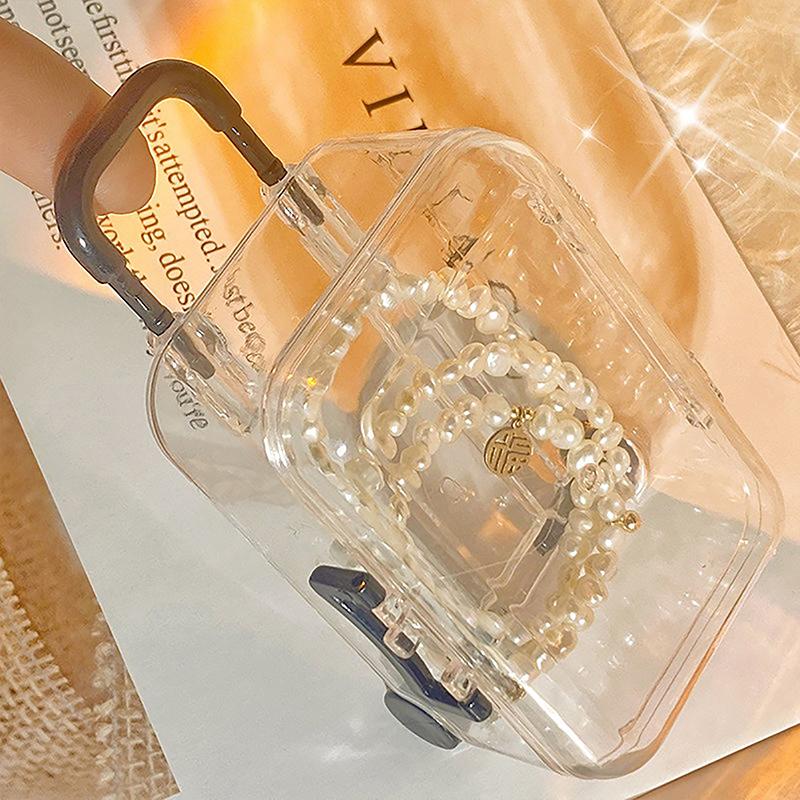 Mini Suitcase Jewelry Storage Box Women Lovely Small Earring Necklace Showcase Dollhouse Handbag Model Packing Case