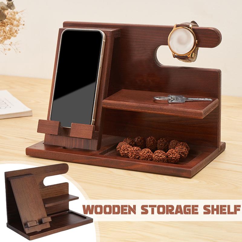 Wooden Bedside Phone Organizier Watches Jewelry Glasses Holder Wallet Stand Multifunction Desk Display Storage Racks