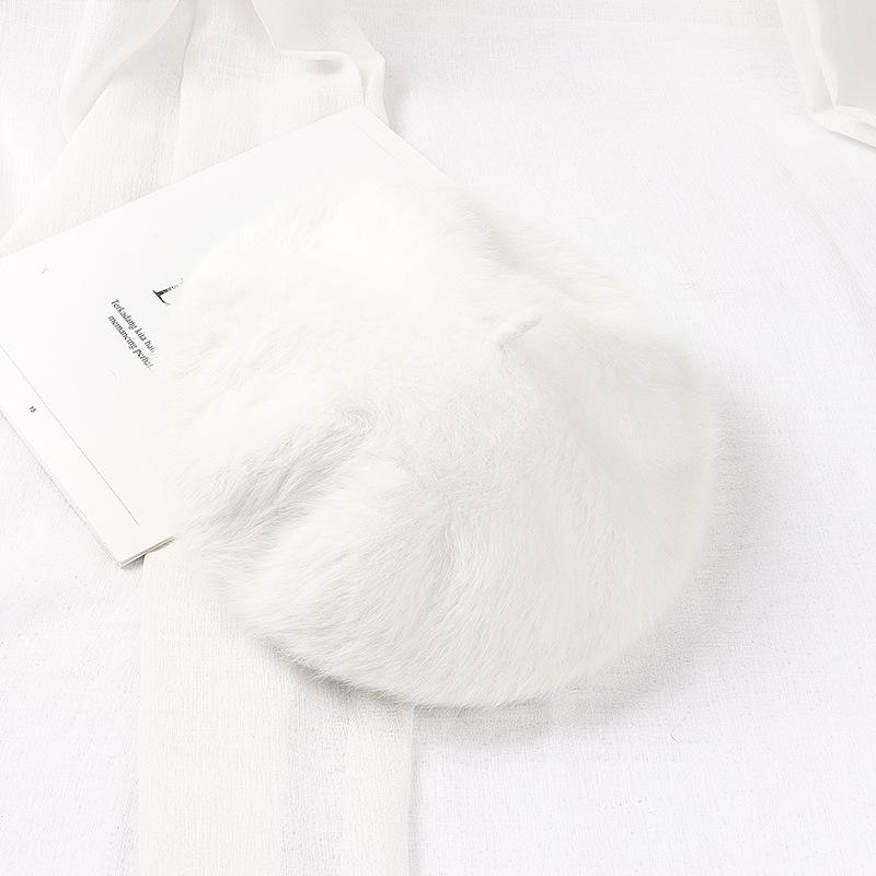 Зимние береты из искусственного меха кролика, женские шляпы французского художника, однотонные мягкие береты для девушек, модные береты из шерсти на плоской подошве