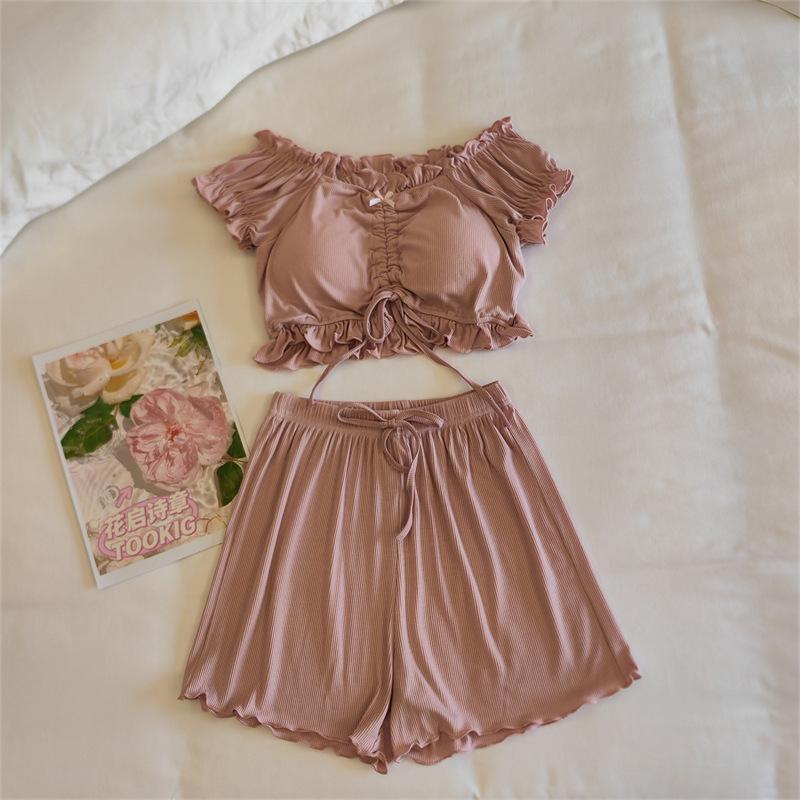 Женский летний комплект пижамы из модала с пышными рукавами и встроенными чашечками - Сексуальная домашняя одежда Pure Desire