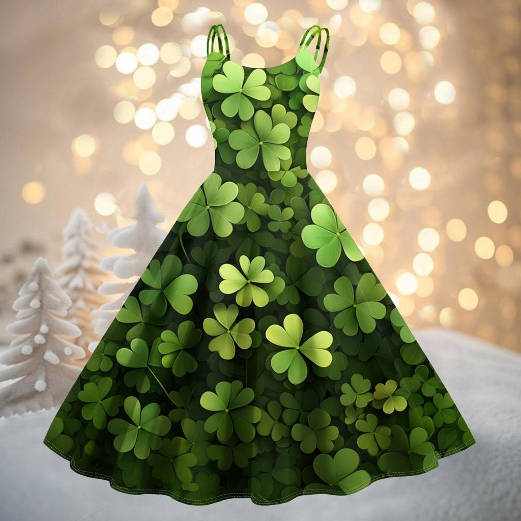 Women's Fashion St. Patrick's Day Printed Sexy Strapless Gothic Cocktail Dress Punk, Vintage Dress.
