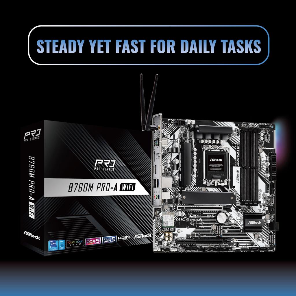 Материнская плата ASRock B760M WiFi Совместима с процессорами Intel 12-го и 13-го поколений Чипсет B760 DDR5 Bluetooth Micro ATX Материнская плата Авторизована