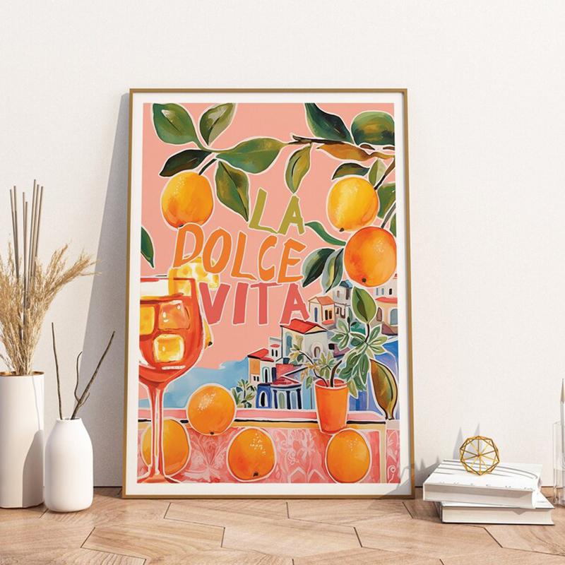 Постер и принт La Dolce Vita Ретро Спритц Коктейль Холст Живопись Италия Амальфитанское побережье Путешествия Настенное искусство Спальня Домашний декор