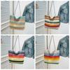Bohemian Style Strip Weave Bag Beach Handbag Hollow Tote Bag Casual Rainbow Beach Bag  Vacation