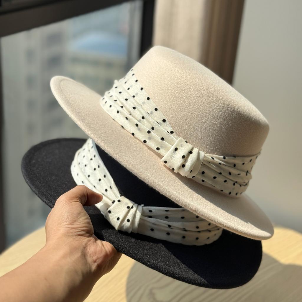 Новая элегантная шляпа-цилиндр в горошек для осени и зимы высокого качества в золотом стиле, подчеркивающая лицо, маленькая теплая женская шляпка