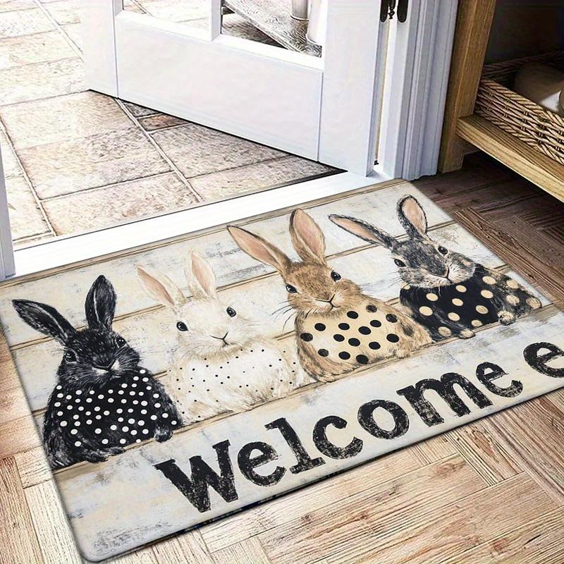 1pc Easter Bunny & Chick Design Welcome Mat - Non-Slip, Absorbent, Machine Washable, Fade-Resistant, Indoor/Outdoor Use, Polyest