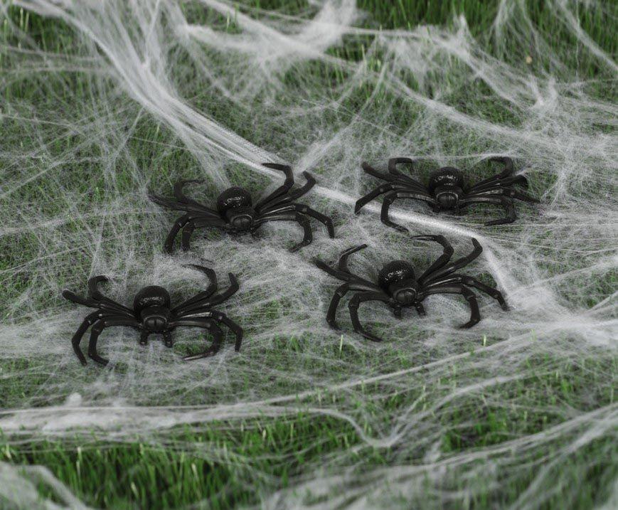 Decorations Set Spiders Black Halloween 4 Pcs 8cm
