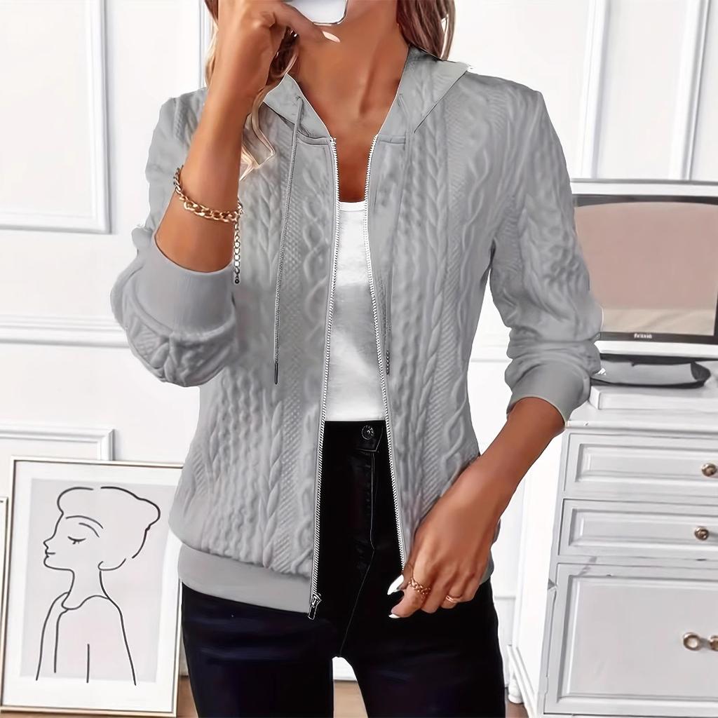 Women's White Knit Zip-Up Hooded Sweatshirt with Multiple Color Options