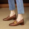 Fashion Spring Fall Winter Leather Square Head Hairy Shoes Single Shoes Female British Style Padded Medium Thick Heel One Footsteps Le Fu Shoes
