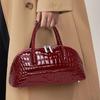 Ladies' Top Grain Leather Handbag - Burgundy Crocodile Pattern, Retro Small Tote for Work & Events