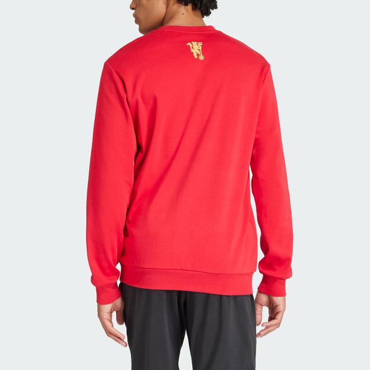 adidas FW23 Китайский Новый год Дракон серии Манчестер Юнайтед Традиционный футбольный логотип с вырезом из бумаги Толстовка с круглым вырезом Мужская толстовка Красный IW9306