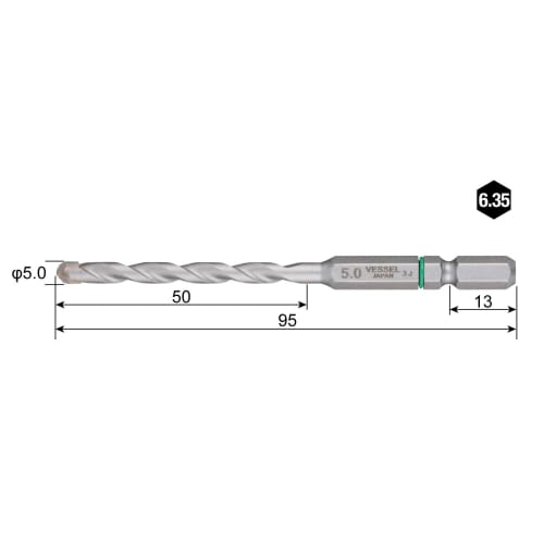 VESSEL Cushion Drill <For Porcelain Tiles> Drill Bit 5.0mm Set of 1 CPD-5.0