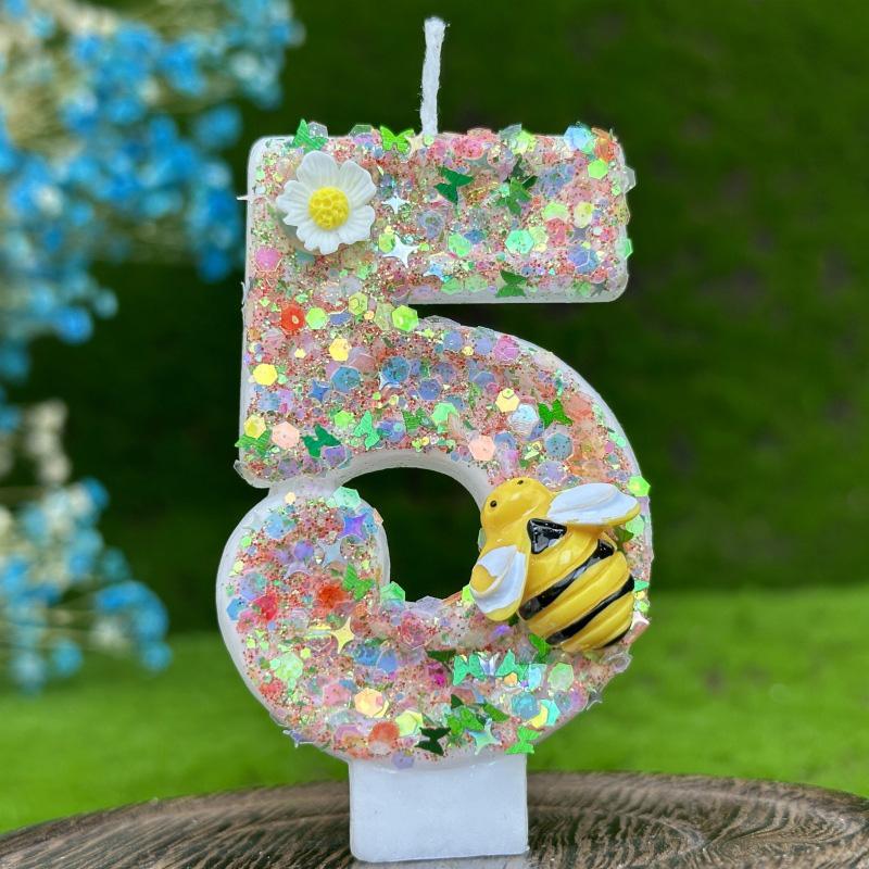 1 шт., товары для декора торта, топпер для торта, желтая пчела, торт, свеча на день рождения, цифровые свечи, красочные